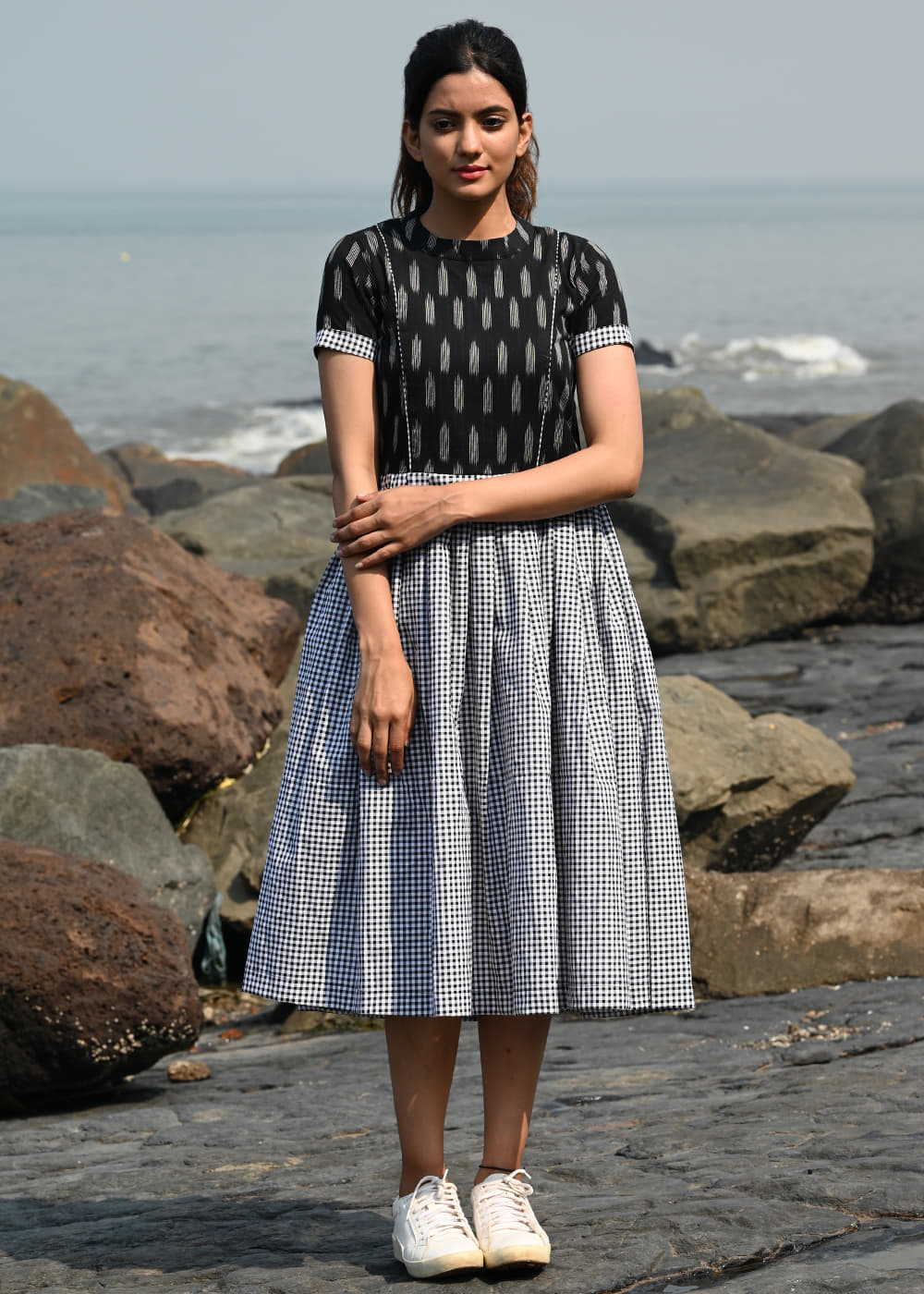 Get Ikat Gingham Flare Dress at  2700 | LBB Shop