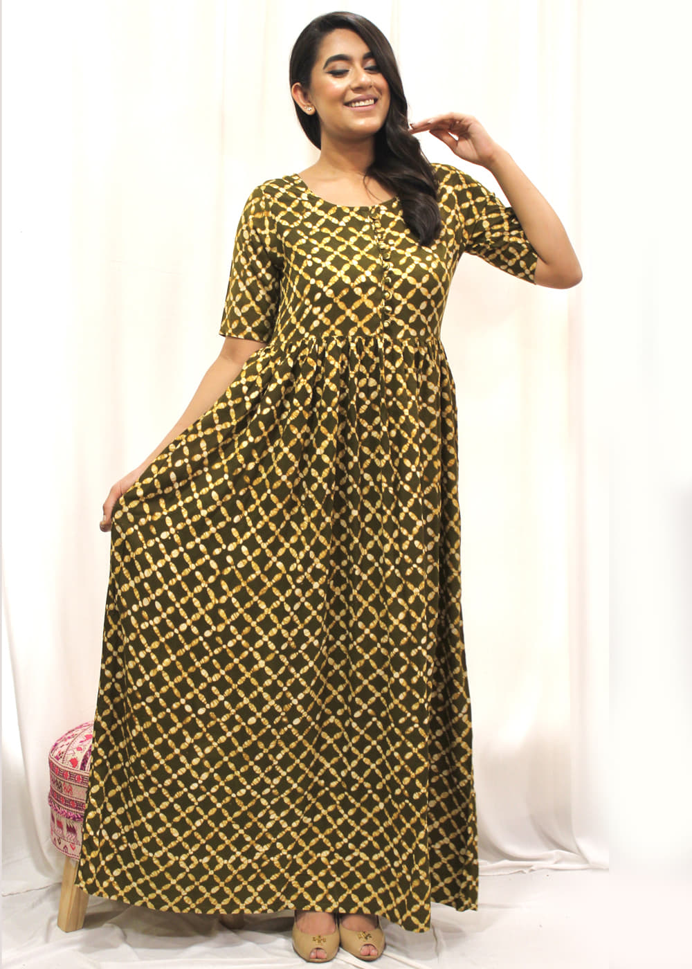 Get Batik Print Chequered Maxi Dress at  1499 | LBB Shop