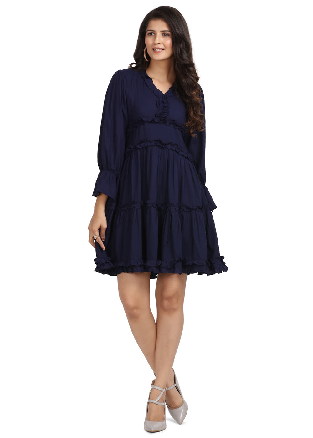 Get Navy Fit & Flare Ruffled Layered Dress at 1750 | LBB Shop Get Navy Fit & Flare Ruffled Layered Dress at 1750 | LBB Shop