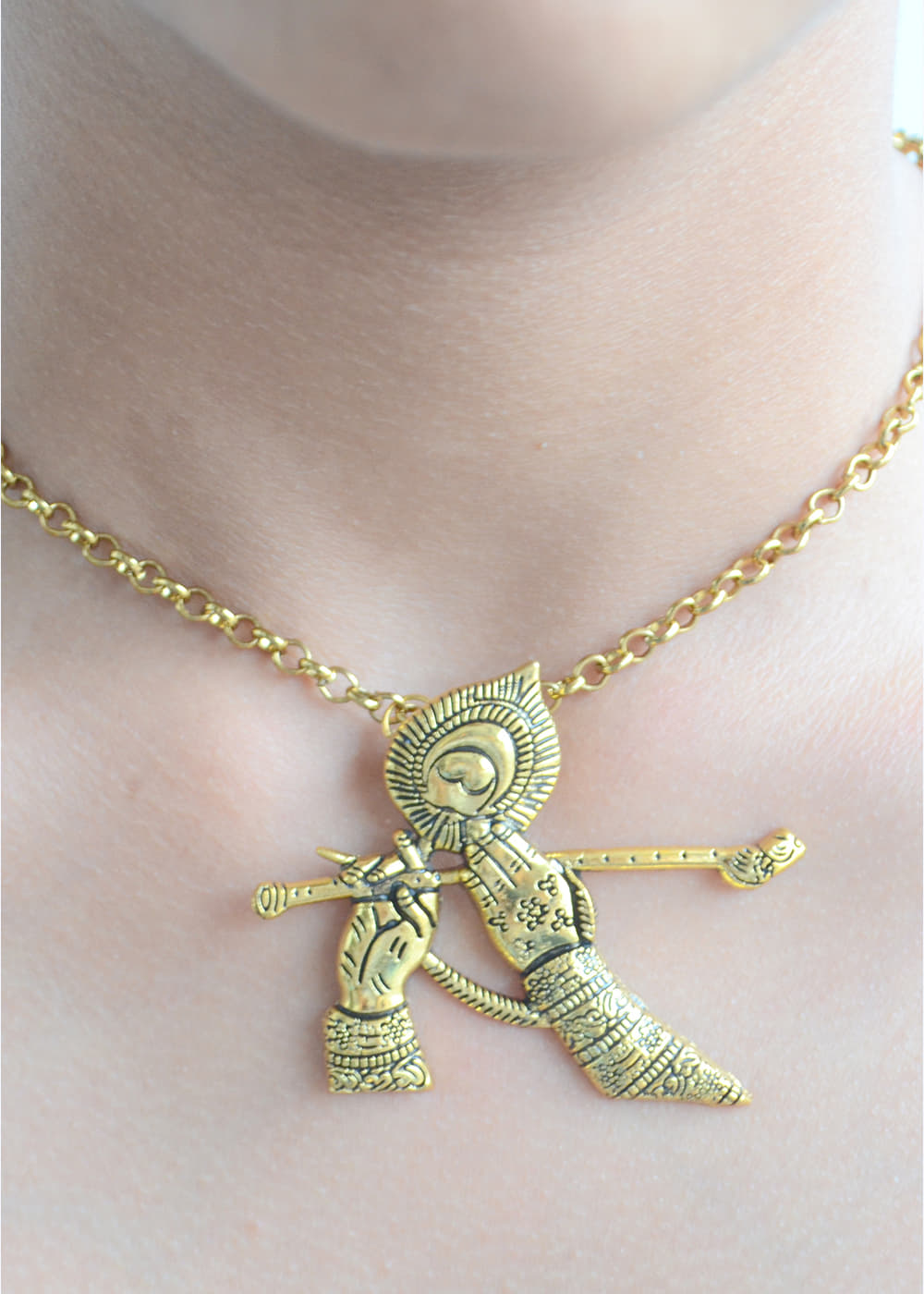 Get Divine Indian God Krishna Flute Peacock Feather Pendant With