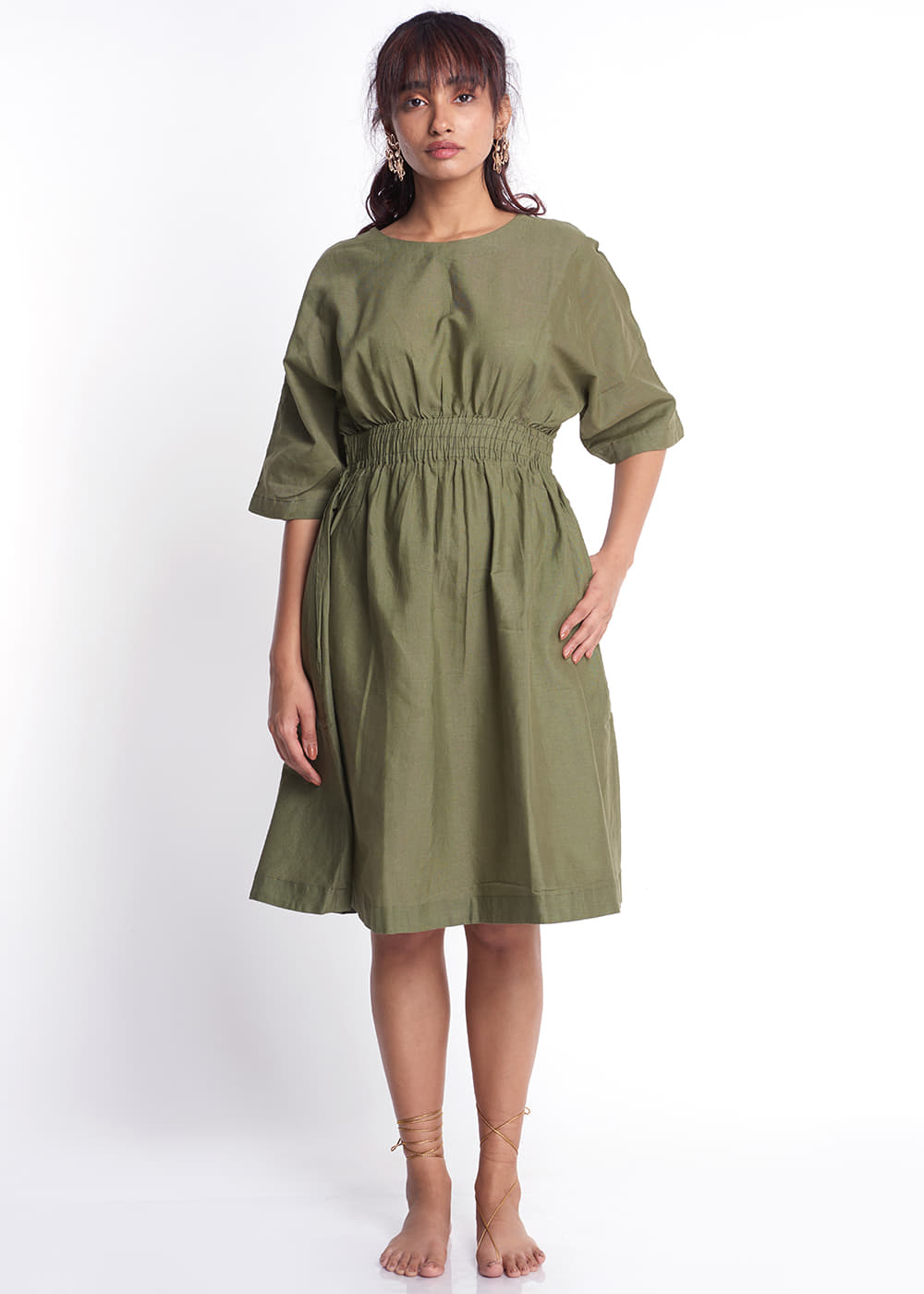 Get Olive Green Knee Length Comfort One Piece with Pockets at  1650 | LBB  Shop
