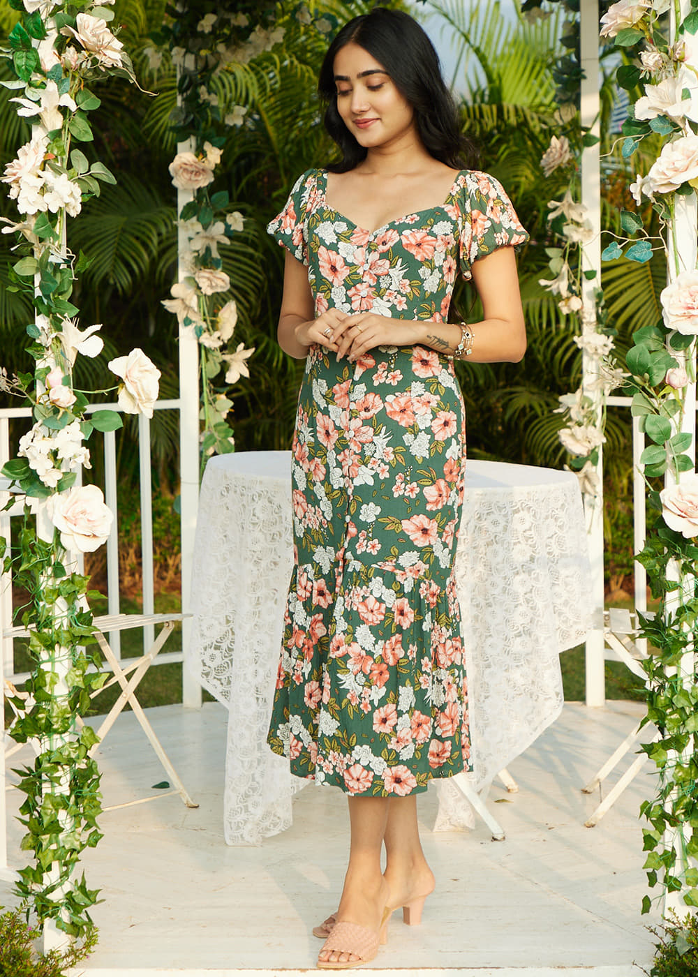 slim fit dress slacks Buy Olive One Piece Cotton Dress with Applique main image 1