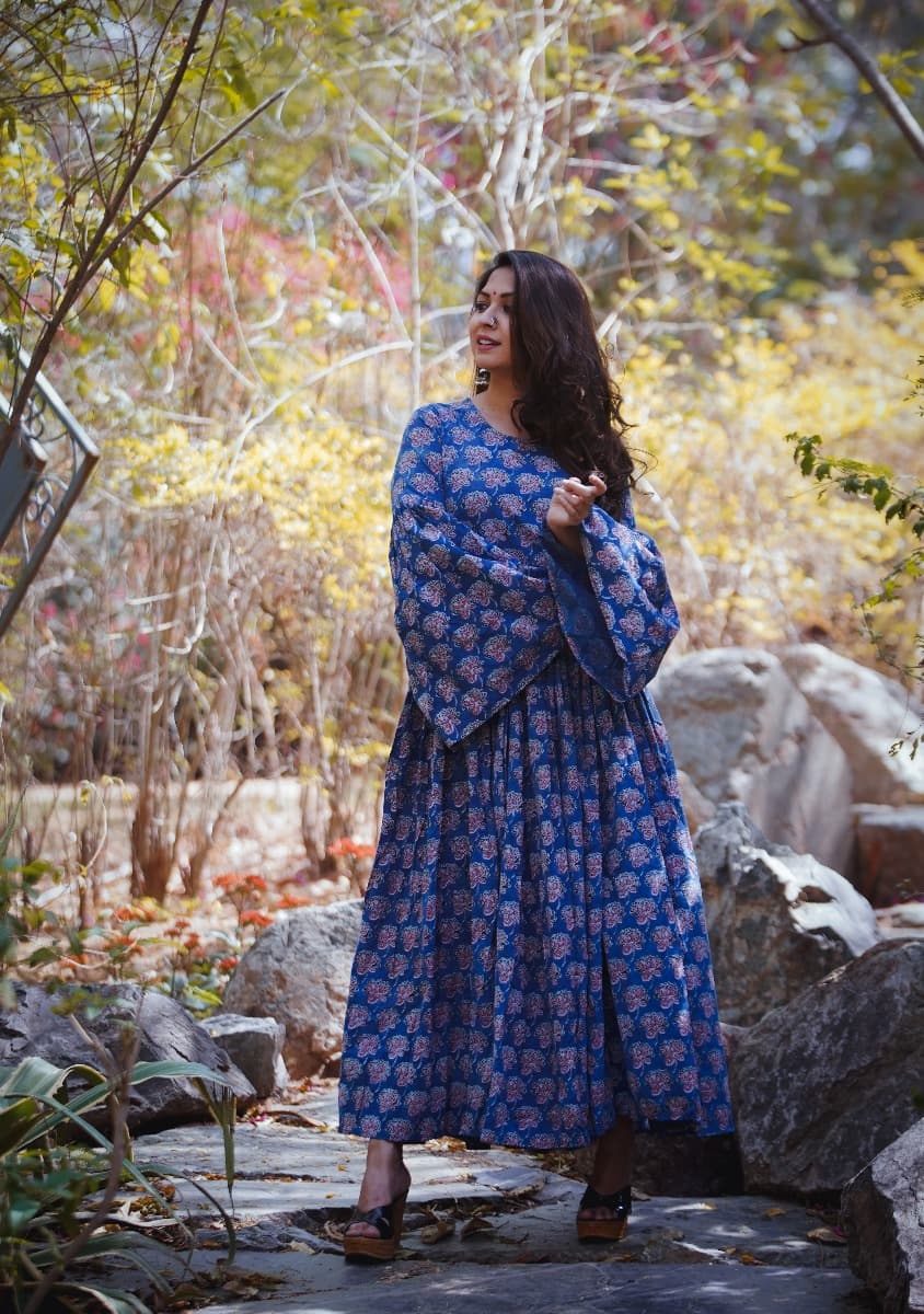 Get Ajrak Print Bell Sleeves Maxi Dress at  2099 | LBB Shop