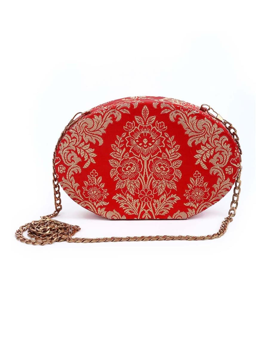 Get Handmade Red Brocade Oval Clutch at ₹ 1000 | LBB Shop
