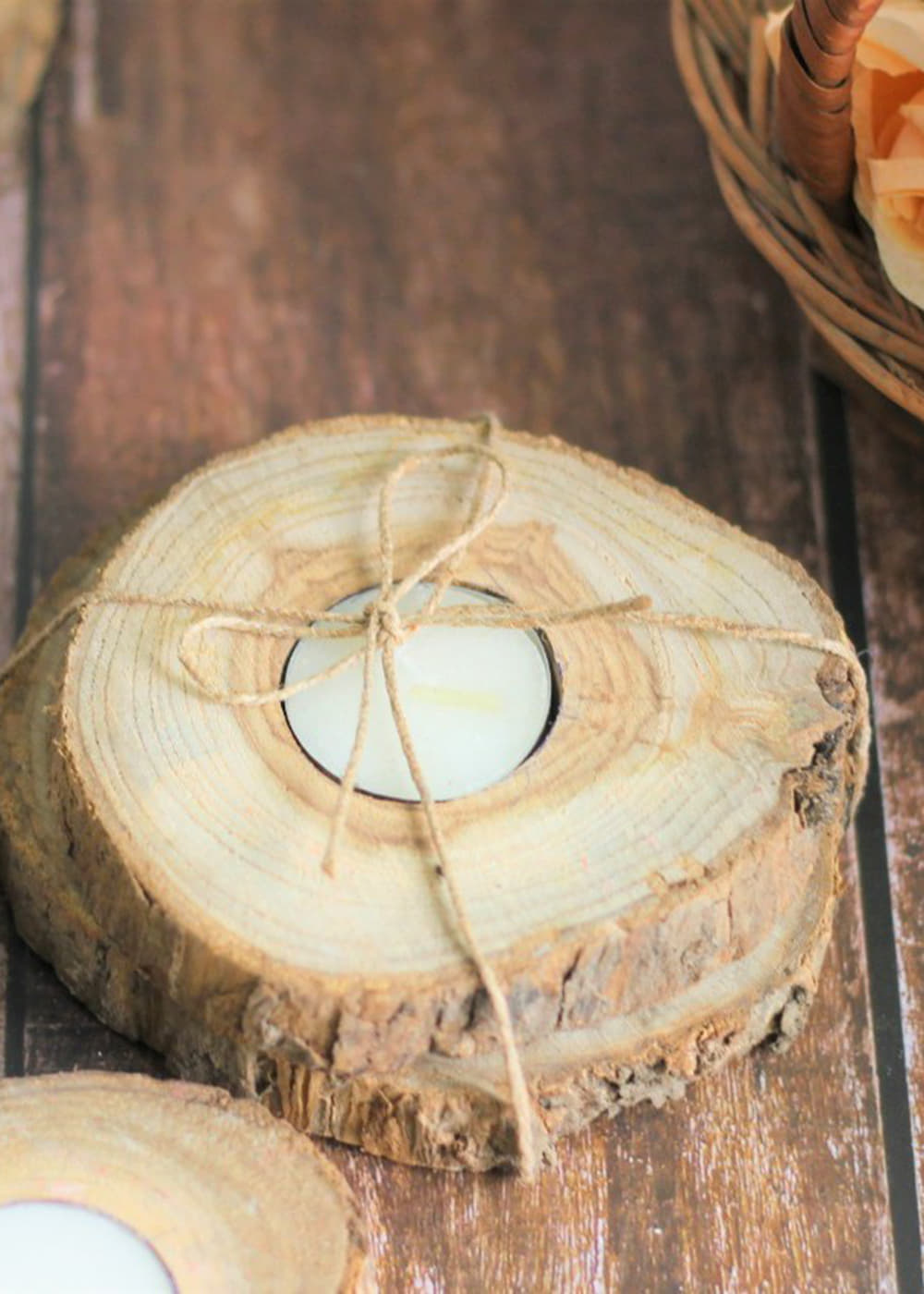 Get Natural Wooden Bark Tea Light Candle...