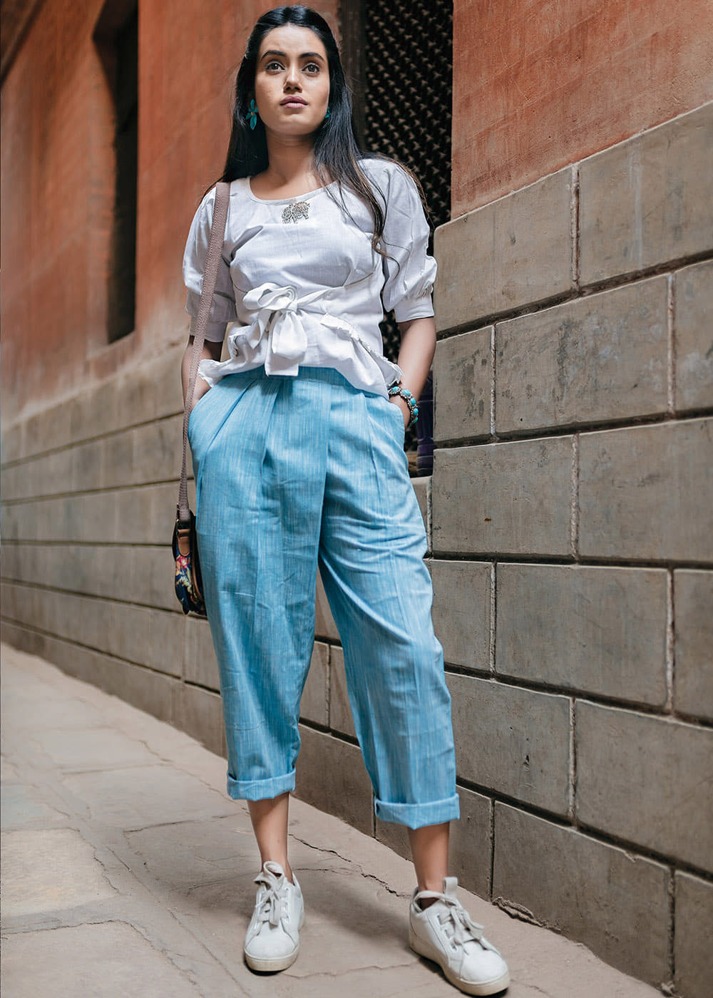 Get Sky Blue Pants White Tie-Up Top Coordinated Set at ₹ 1599