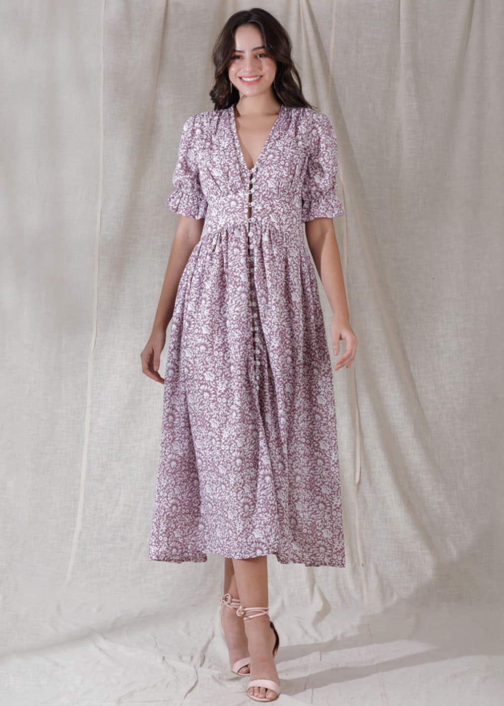 Get White Cotton Block printed Flared Dress at 3099 | LBB Shop Get White Cotton Block printed Flared Dress at 3099 | LBB Shop