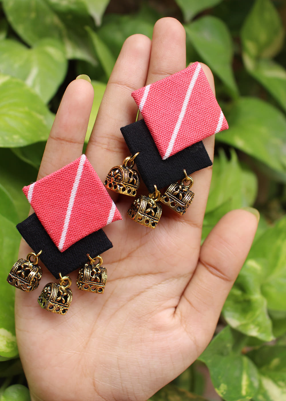 Get Handmade Fabric Golden Jhumkis Earrings at ₹ 250 LBB Shop