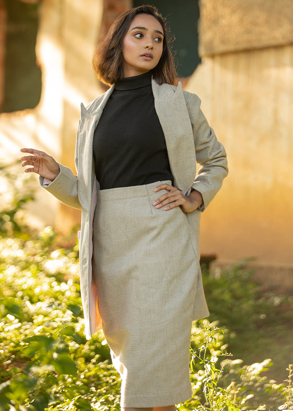 Get Marina Beige Wool Skirt And Peak Lapel Coat at ₹ 6890 LBB Shop